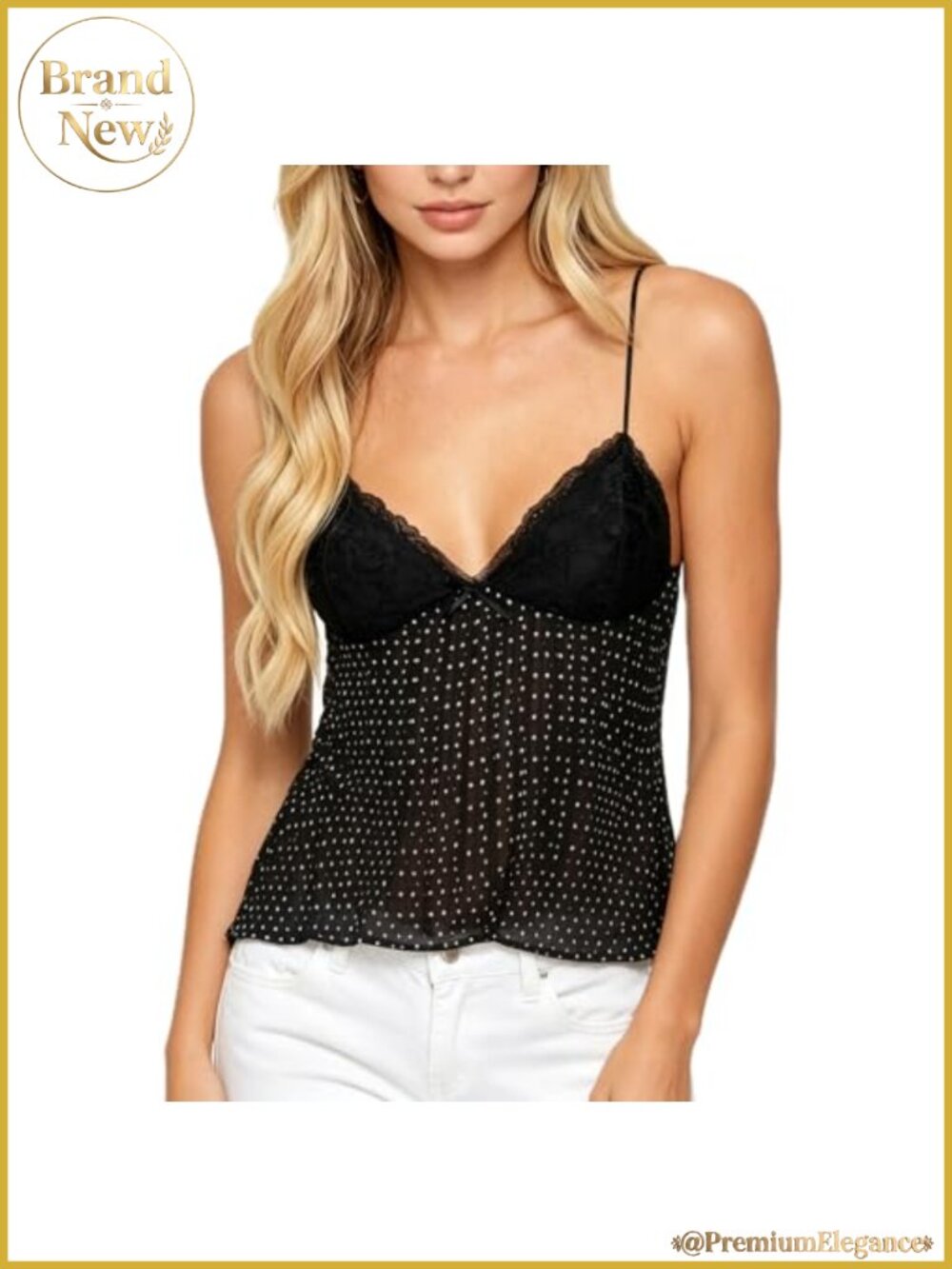 Y2K Camisole Deep V Neck Lace Trim Spaghetti Strap Pleated Babydoll Tank Top